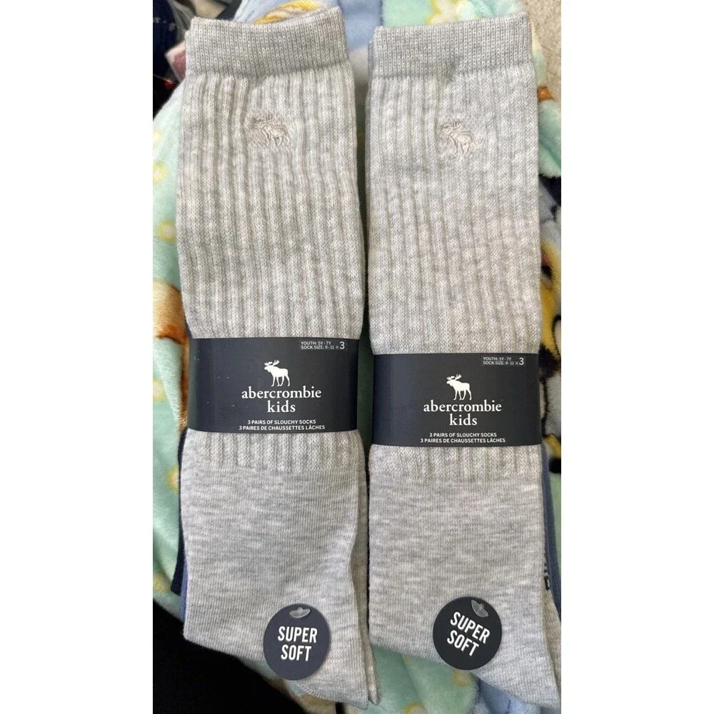 Lot of 2 (3pack) Abercrombie Kids Slouchy Socks Super Soft Youth 5Y-7Y